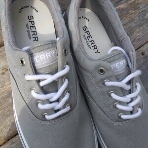 Men's SPERRY TOP-SIDER sz 11.5 Gray Canvas shoes sneakers lace-up